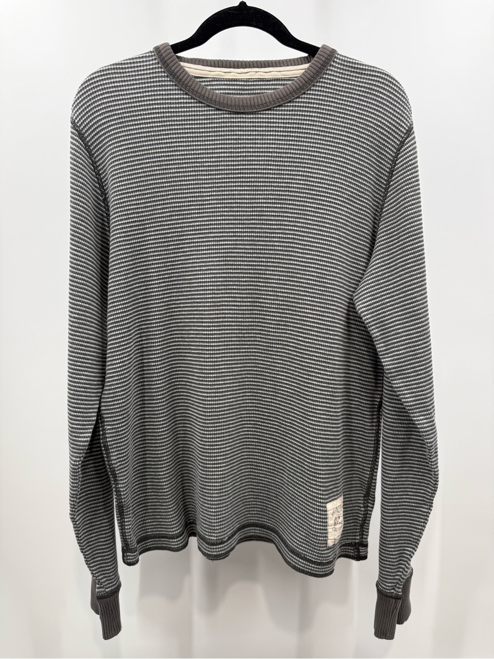 Hollister Striped Thermal Long Sleeve Shirt Gray Waffle Knit Y2K Size XL